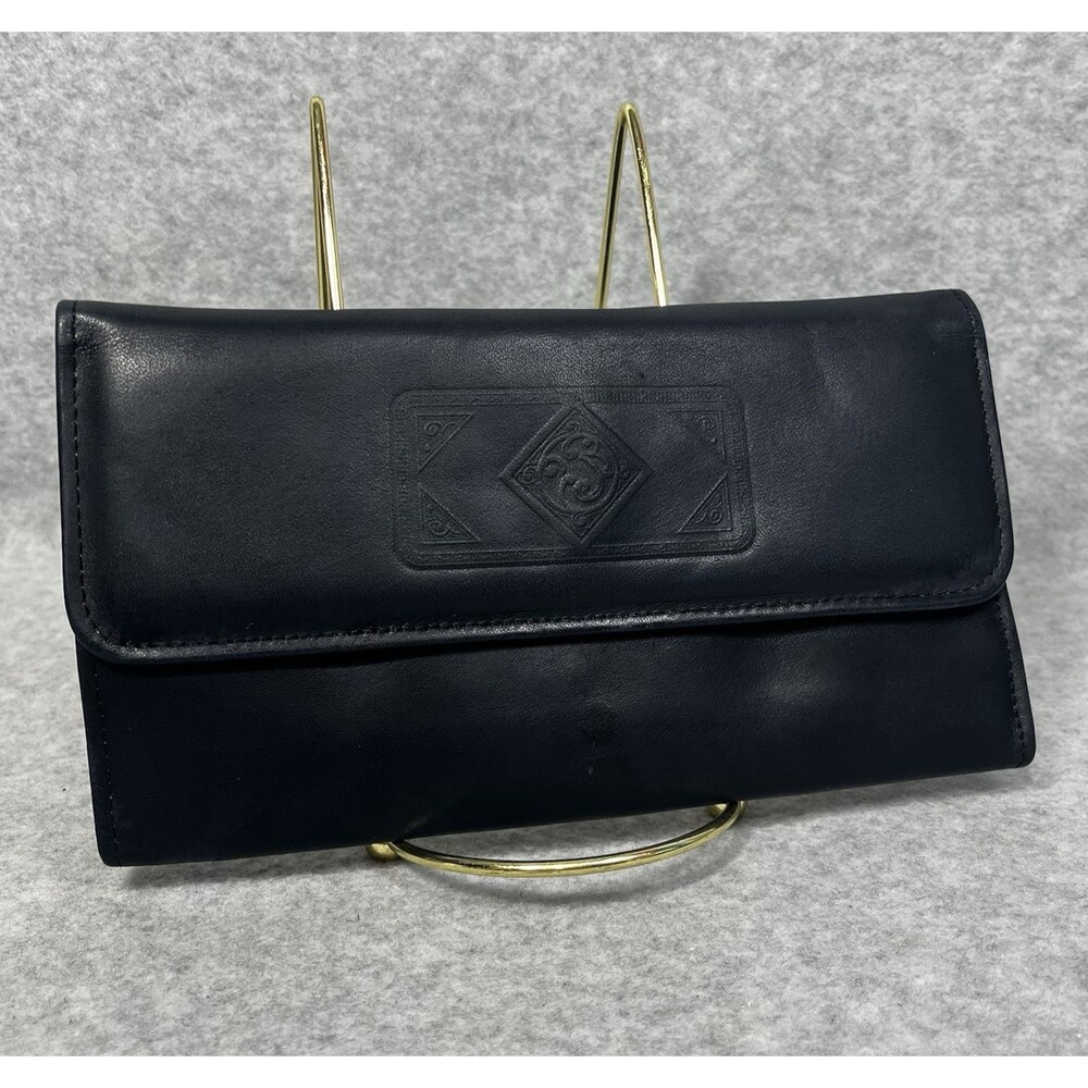 Vintage Amity Leather Trim Clutch Wallet‎ Navy Women's Cowhide Coin Pouch